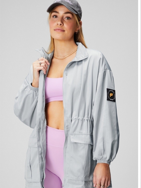 Fabletics Jackets & Blazers - Fabletics Light Gray Utility Jacket with Drawcord Waist Size Medium NWT